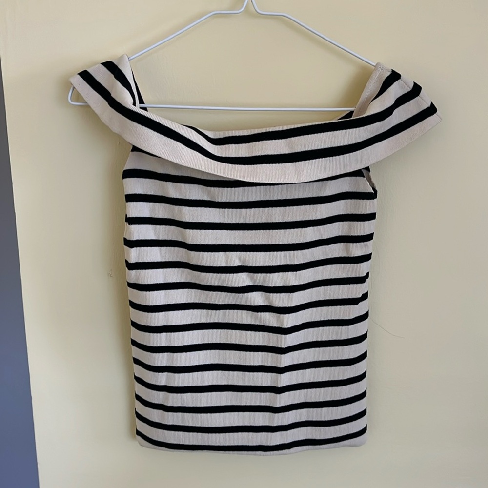 Zara off the shoulder striped top, black and cream. Size S.